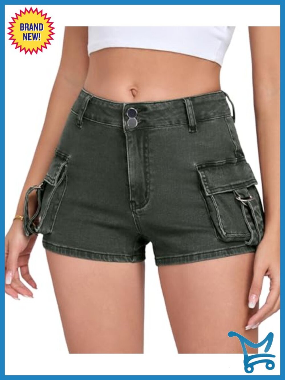 High Stretch Denim Cargo Shorts with Pockets Y2K Vintage Booty Shorts